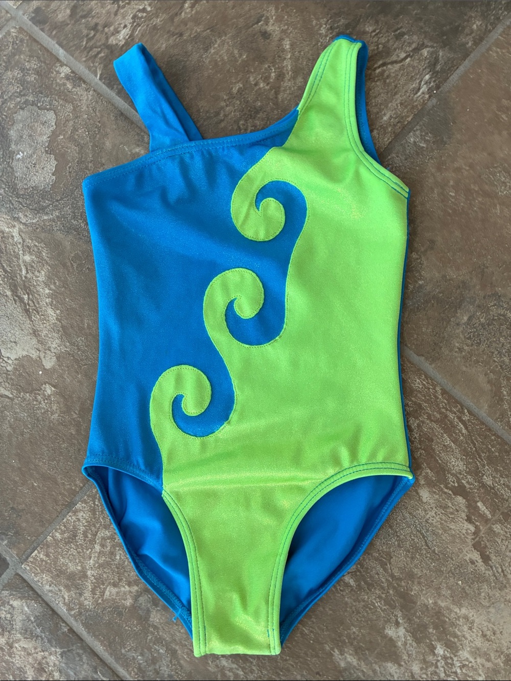 Balera Blue & Lime Green Girls' One-Piece gymnastics leopard
